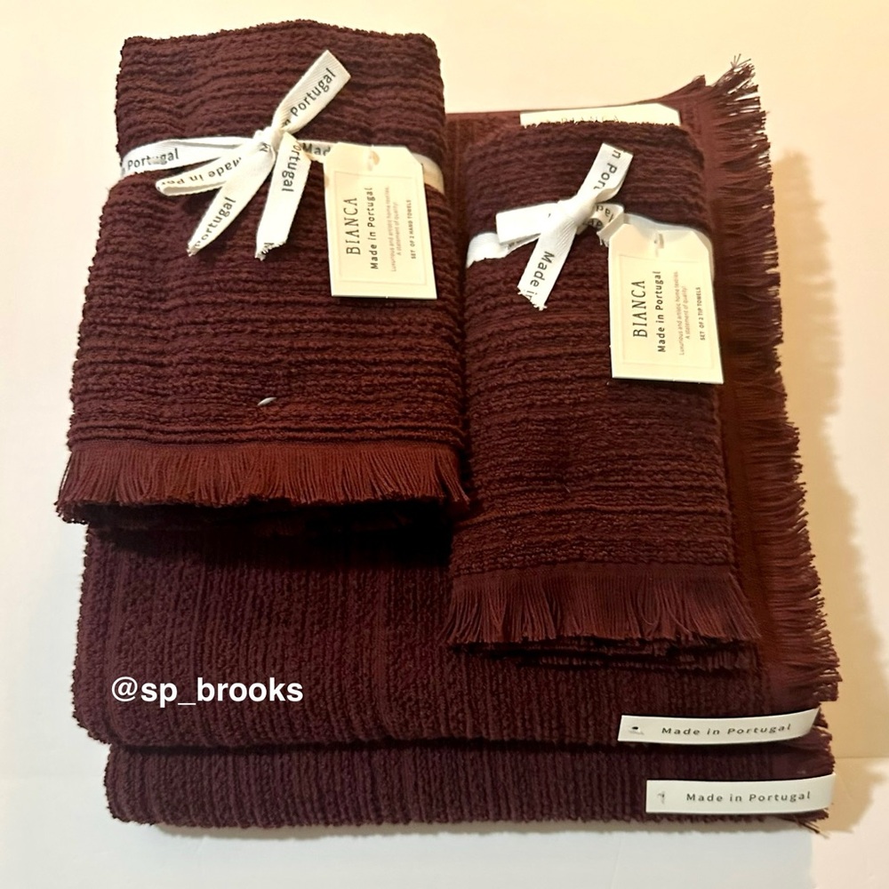 🎁6PC BIANCA Bath Towel Set - Merlot Cotton Boucle Textured Pattern